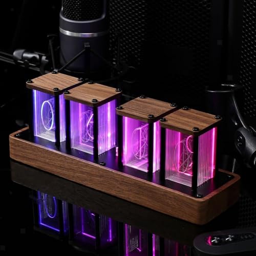 FUBESK RGB Nixie Röhrenuhr, USB-betriebene Farbwechsel-Uhr, Dekoration, Steam-Punk-Glühbirne, Pixel-Uhr mit Wecker und Timer für Wohnzimmer, Schlafzimmer von FUBESK