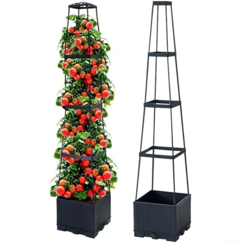 FUBESK Selbstbewässernder Pflanzkasten mit verstellbarem Rankgitter (3/4-stöckig) – Reservoir & Seitenfüllung, platzsparend für Tomaten, Erbsen, Blumen | Kletterpflanzen (B-4-lagig) von FUBESK