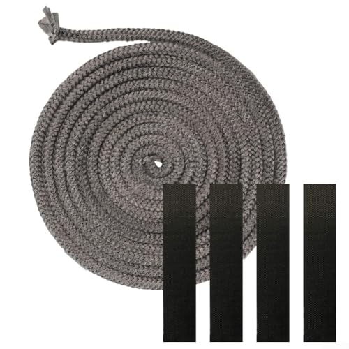 FUBESK Flachofenseil mit 4 selbstklebenden Ofenglasdichtungen, hitzebeständig, Ofenseil, 3 m lang x 9 mm breit, Kaminband, Holzofentürdichtung, Seil, Fiberglas-Seil, Dichtung für Kamintüren von FUBESK