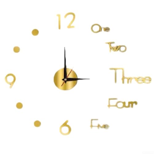 Große 3D-Wanduhr, modernes DIY-Spiegelkunst-Design für Wohnzimmer-Dekor und elegante Note (Gold) von FUBESK