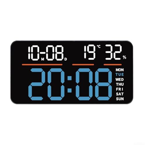 Großes Display LED Digitale Wanduhr mit Dual Alarm Funktion, Digitaler Kalender, Countdown-Timer, Temperatur- und Feuchtigkeitsüberwachung, Stoppuhr für präzises Zeitmanagement (Blau) von FUBESK