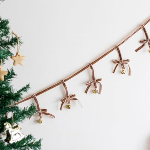 Handgefertigte Samtschleife Weihnachtsschmuck mit Glocke und Spitzengirlande für Baum und Urlaubsatmosphäre (rot) von FUBESK