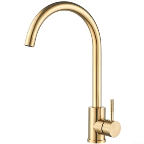 Küchenspüle Wasserhahn Gebürstetes Gold-Finish, Warm- und Kaltwasser-Mischbatterie mit 360-Grad-Drehung von FUBESK