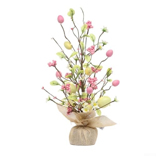Künstlicher Baum für Ostern, 45 cm, Tisch-Ostereier-Baum mit Licht, für Tische, Heimdekoration, LED-Leuchte pastellfarbene Ostereier (3) von FUBESK