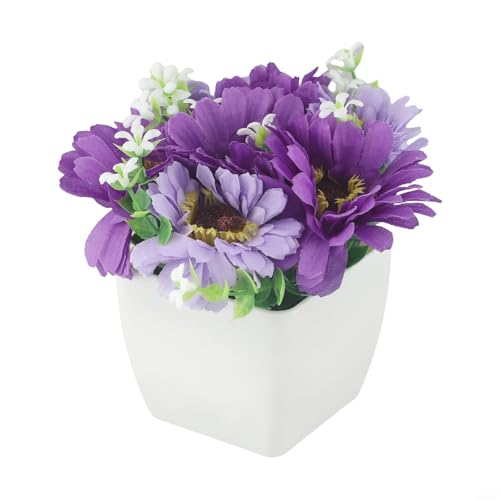 Lebendige künstliche Blumen im Topf, Kunststoffpflanzen für Garten und Heimdekoration (lila) von FUBESK