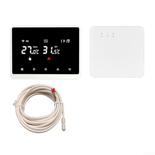 Smartes Funk-Thermostat mit WLAN-Konnektivität, Sprachsteuerung und RF-Empfänger für verbesserte Temperatureinstellungen (Weiß + Sensor) von FUBESK