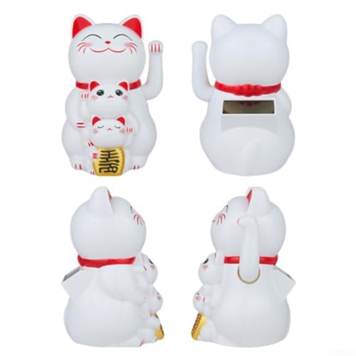 Solarbetriebene Glückskatze mit automatischer Bewegung für fröhliche Schreibtischdekoration in jeder Umgebung (weiß) von FUBESK