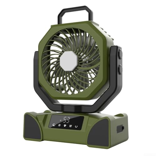 Tragbarer Zeltventilator mit eingebautem LED-Licht und langlebiger Stromquelle, perfekt für Outdoor-Abenteuer oder Notfälle (grün) von FUBESK