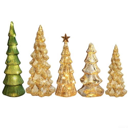 Weihnachtsbaum aus Glas mit warmer Beleuchtung für Bücherregal oder Couchtisch Dekor (E) von FUBESK