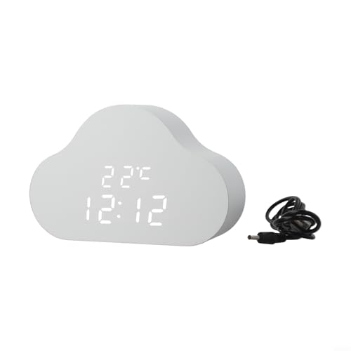 Wolkenwecker mit leuchtendem LED-Display, sprachaktivierter Schlummerfunktion und Temperaturanzeige für Zuhause oder Büro (weiß) von FUBESK