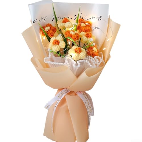 Zarte handgefertigte gestrickte Blumensträuße mit Lichtern für stilvolle Raumdekoration (orange) von FUBESK