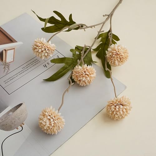 Zartes Löwenzahn-Blumenarrangement für Wohnzimmer und Veranstaltungsdekoration, 7 künstliche Blumen (grau-weiß) von FUBESK