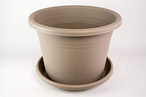 Fuchs Versand 24/7 GmbH Blumentopf Cylindro mit Untersetzer in versch. Farben und Größen, Farbe:Taupe, Durchmesser:50 cm von Fuchs Versand 24/7 GmbH
