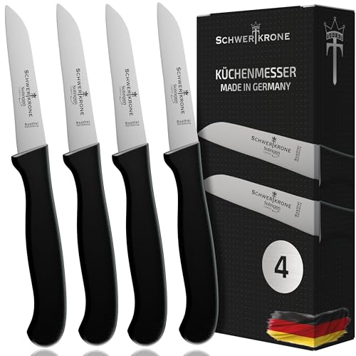Schwertkrone Küchenmesser, 4er Set Schälmesser Gemüsemesser 7,5 cm Klingenlänge, Solinger Qualität von Schwertkrone