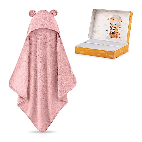 FUCHSUNDPANDA ® Kapuzenhandtuch Baby EXTRA dick, warm & weich | 75x75cm Babyhandtuch mit Kapuze (100% Bambus) | Baby Handtuch Kapuze mit toller Geschenkverpackung (Pfingstrose) von FUCHSUNDPANDA