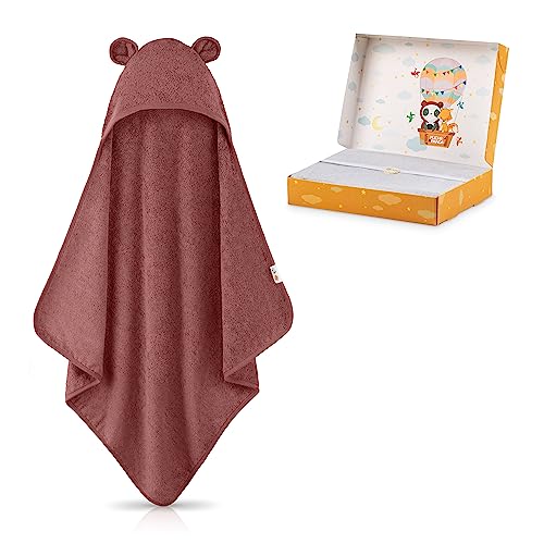 FUCHSUNDPANDA ® Kapuzenhandtuch Baby EXTRA dick, warm & weich | 75x75cm Baby Handtuch Kapuze (100% Bambus) | Rotes Handtuch Geburt mit toller Geschenkverpackung (Purpur-rot) von FUCHSUNDPANDA