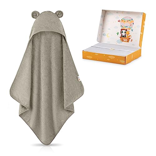 FUCHSUNDPANDA ® Kapuzenhandtuch Baby EXTRA dick, warm & weich | 75x75cm Babyhandtuch mit Kapuze 100% Bambus | Baby Handtuch Kapuze mit toller Geschenkverpackung (Mint-grün) von FUCHSUNDPANDA