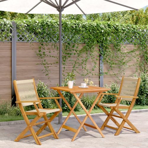Bistro Chairs Set of 2, Beige Acacia Solid Wood and Poly Rattan Bar Stools, Indoor Outdoor Counter Height Dining Chairs for Kitchen, Cafe, Patio, Garden, Balcony von FUDUGEHMIOFWFJJ