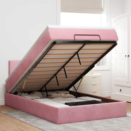 FUDUGEHMIOFWFJJ Bed Frame Bett mit matratze bettgestell Metall holzbettOttoman-Bett mit Matratzen & LEDs Creme 200x200 cm StoffGeeignet für Schlafzimmer von FUDUGEHMIOFWFJJ