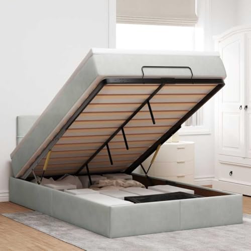 FUDUGEHMIOFWFJJ Bed bettgestell futonbett kopfteil bettOttoman-Bett mit Matratze & LEDs Schwarz 100x200 cm StoffGeeignet für Schlafzimmer von FUDUGEHMIOFWFJJ
