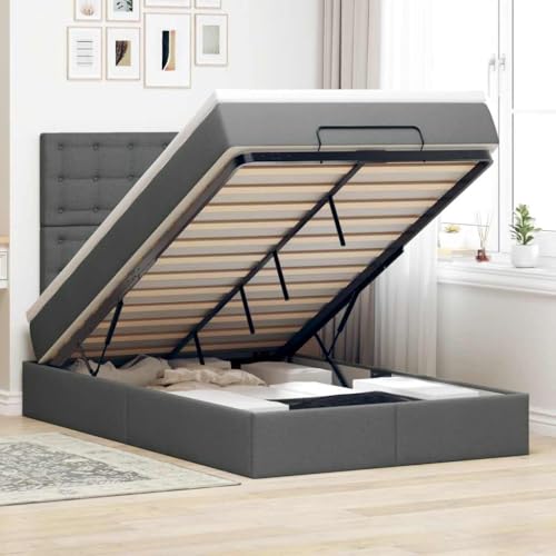 FUDUGEHMIOFWFJJ Bed futonbett bettgestell Bett ohne kopfteilOttomane Bett mit Matratze & LEDs Schwarz 140x200 cm StoffGeeignet für Schlafzimmer von FUDUGEHMIOFWFJJ