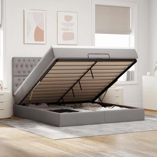 FUDUGEHMIOFWFJJ Bett mit matratze bettrahmen Bed Frame betten, bettrahmen & lattenrosteOttoman-Bett mit Matratzen & LEDs Hellgrau 200x200 cm StoffGeeignet für Schlafzimmer von FUDUGEHMIOFWFJJ