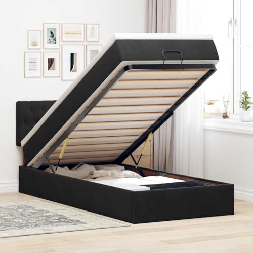 FUDUGEHMIOFWFJJ Bett ohne kopfteil futonbett Metall holzbett klappbett Ottoman-Bett mit Matratzen & LEDs Hellgrau 160x200 cm StoffGeeignet für Schlafzimmer von FUDUGEHMIOFWFJJ