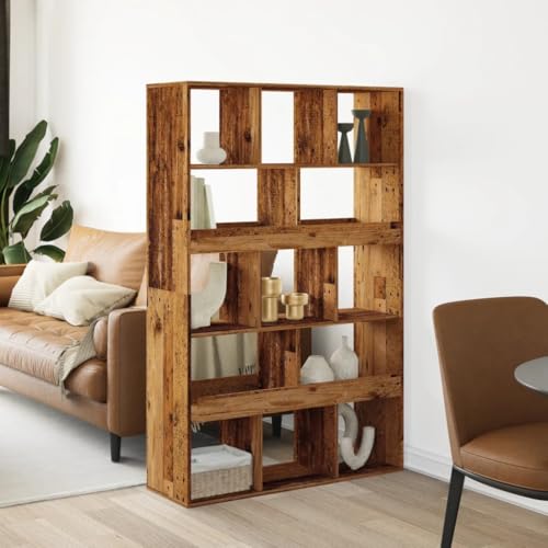 FUDUGEHMIOFWFJJ Bücherregal Raumteiler aus Räuchereiche 100x33x94,5 cm - Modernes mit 4 Fächern, Stabiles Regal als Raumteiler oder Bücherregal für Wohnzimmer, Schlafzimmer, Homeoffice von FUDUGEHMIOFWFJJ