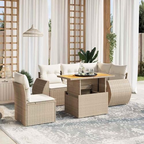 FUDUGEHMIOFWFJJ Gartenbank Verstellbar mit Kissen Beige Poly Rattan Outdoor Lounger Sofa Set, 3-Sitzer Gartenmöbel mit Rückenlehne, Wetterfest für Balkon Garten Terrasse von FUDUGEHMIOFWFJJ
