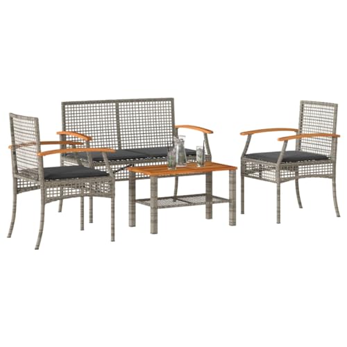 FUDUGEHMIOFWFJJ Gartenbank mit Kissen Schwarz 176 cm Poly Rattan Outdoor Gartenmöbel Set mit Polster für Terrasse Garten Balkon Wetterfest Bequem Modern von FUDUGEHMIOFWFJJ