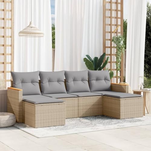 FUDUGEHMIOFWFJJ Gartenbank mit Kissen Schwarz Outdoor Lounge Set Poly Rattan Akazienholz 2-Sitzer Gartenmöbel für Terrasse Balkon Garten Relax Comfort von FUDUGEHMIOFWFJJ