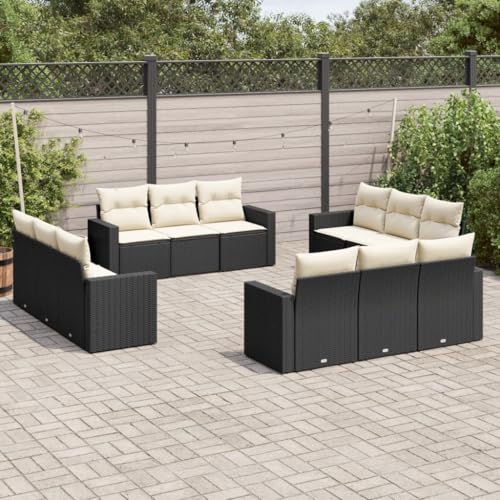 FUDUGEHMIOFWFJJ Gartenstühle mit Kissen 2 STK. Schwarz Poly Rattan Outdoor Gartenmöbel Set für Terrasse Balkon Garten Relax Komfortable Lounge Stühle mit Wetterfesten Kissen Modernes Design von FUDUGEHMIOFWFJJ