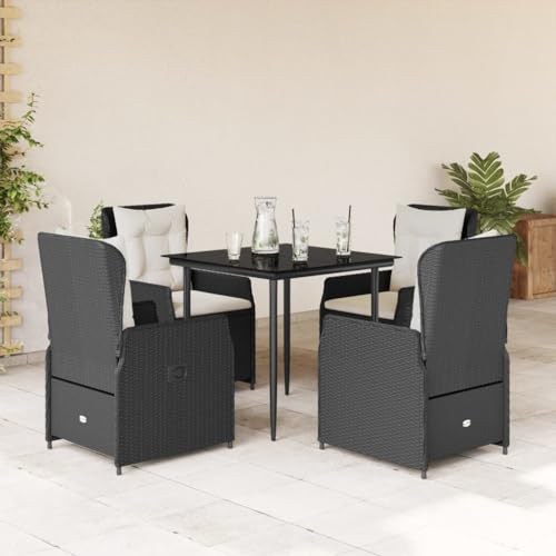FUDUGEHMIOFWFJJ Gartenstühle mit Kissen 4 STK. Schwarz Poly Rattan Outdoor Gartenmöbel Set für Terrasse Balkon Garten, Wetterfest & Bequem mit Polster, Modernes Design von FUDUGEHMIOFWFJJ