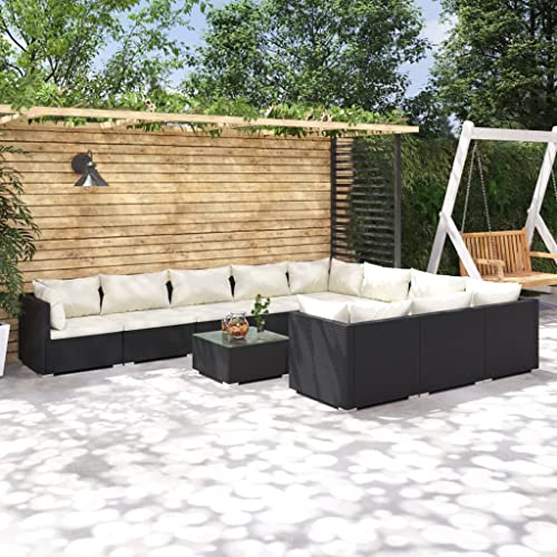 FUDUGEHMIOFWFJJ Gartenstühle mit Kissen 6 STK. Schwarz Outdoor Gartenmöbel Set Poly Rattan Esszimmerstühle mit Polster 54x62,5x89cm für Terrasse Garten Balkon von FUDUGEHMIOFWFJJ