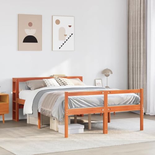 FUDUGEHMIOFWFJJ Metall holzbett futonbett bettgestellMassivholzbett ohne Matratze Wachsbraun 160x200 KiefernholzGeeignet für Schlafzimmer von FUDUGEHMIOFWFJJ