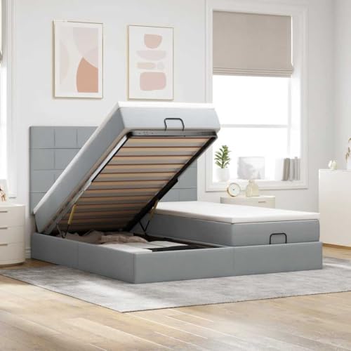 FUDUGEHMIOFWFJJ Metall holzbett klappbett kopfteil Bett betteOttomane Bett mit Matratze & LEDs Creme 180x200 cm StoffGeeignet für Schlafzimmer von FUDUGEHMIOFWFJJ