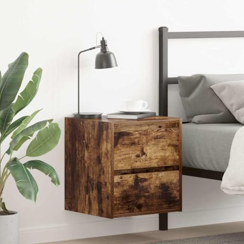 FUDUGEHMIOFWFJJ Wand-Nachttisch Räuchereiche 38x34x40 cm Wall Mounted Nightstand with Storage Shelf, Modern Bedside Table for Small Spaces, Floating Night Stand with Easy Installation von FUDUGEHMIOFWFJJ