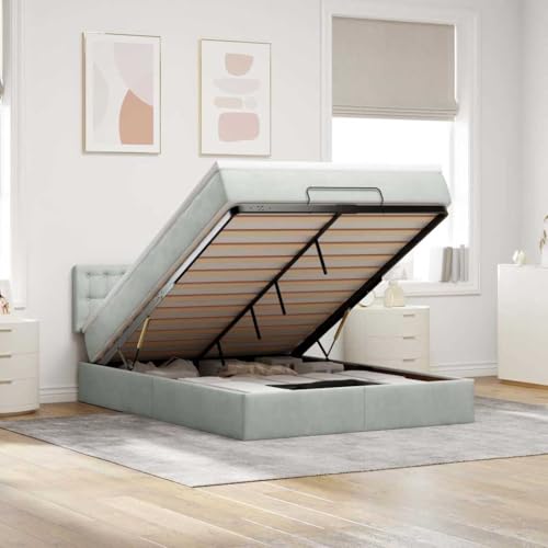 FUDUGEHMIOFWFJJ betten klappbett betteOttoman-Bett mit Matratzen & LEDs Dunkelblau 90x190 cm SamtGeeignet für Schlafzimmer von FUDUGEHMIOFWFJJ