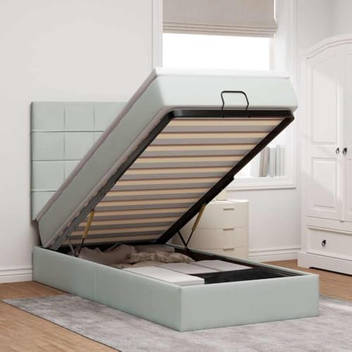 FUDUGEHMIOFWFJJ bettgestell Bett mit matratze futonbett bettgestell Ottomane Bett mit Matratze & LEDs Creme 140x200 cm StoffGeeignet für Schlafzimmer von FUDUGEHMIOFWFJJ