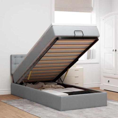FUDUGEHMIOFWFJJ bettgestell klappbett Metall holzbettOttoman-Bett ohne Matratze Dunkelbraun 140x190 cm StoffGeeignet für Schlafzimmer von FUDUGEHMIOFWFJJ
