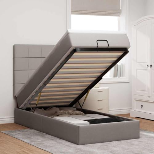 FUDUGEHMIOFWFJJ bettgestell klappbett futonbett Bed frameOttoman-Bett mit Matratze & LEDs Dunkelbraun 120x200 cm StoffGeeignet für Schlafzimmer von FUDUGEHMIOFWFJJ