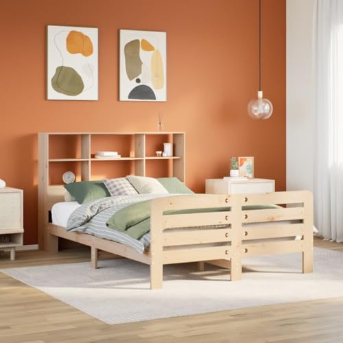 FUDUGEHMIOFWFJJ futonbett Bed bettgestell Metall holzbettMassivholzbett mit Regal ohne Matratze Wachsbraun 140x200 cmGeeignet für Schlafzimmer von FUDUGEHMIOFWFJJ