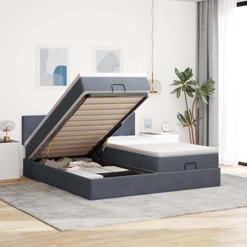 FUDUGEHMIOFWFJJ futonbett Metall holzbett bettgestell bettgestellOttomane Bett mit Matratze & LEDs Dunkelgrau 120x200 cm StoffGeeignet für Schlafzimmer von FUDUGEHMIOFWFJJ