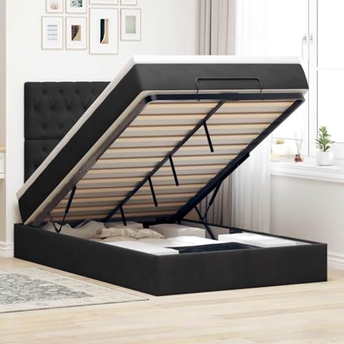FUDUGEHMIOFWFJJ klappbett Bed Metall holzbett bettrahmenOttoman-Bett mit Matratzen Schwarz 90x190 cm SamtGeeignet für Schlafzimmer von FUDUGEHMIOFWFJJ