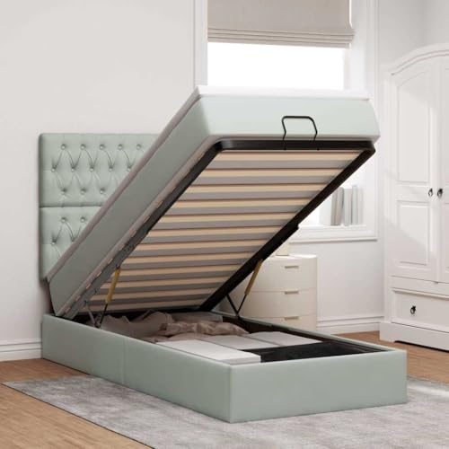 FUDUGEHMIOFWFJJ klappbett bettrahmen Bett ohne kopfteil bettgestell Ottoman-Bett mit Matratze & LEDs Hellgrau 140x200 cm StoffGeeignet für Schlafzimmer von FUDUGEHMIOFWFJJ