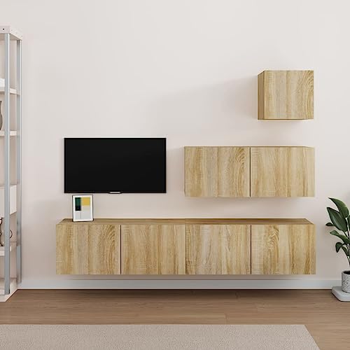 FUDUGEHMIOFWFJJ lowboard,tv Board,4-TLG. TV-Schrank-Set Sonoma-Eiche HolzwerkstoffGeeignet für Wohnzimmer, Schlafzimmer, Eingang von FUDUGEHMIOFWFJJ