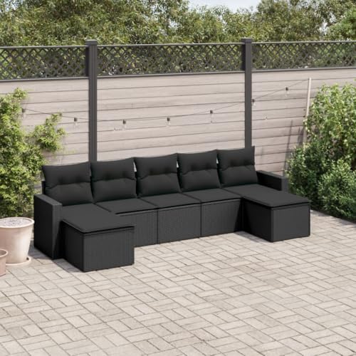 Gartensessel mit Kissen 2 Stk. Verstellbar Schwarz Poly Rattan, Lounge Chair Set with Cushions, Adjustable Garden Chair for Patio, Balcony, Outdoor Relaxation, Durable PE Wicker Furniture von FUDUGEHMIOFWFJJ