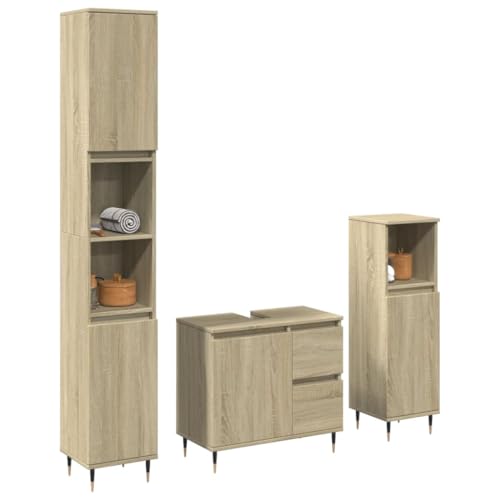 Highboard Sonoma-Eiche 63x33x100 cm Holzwerkstoff - Modern Sideboard with 2 Doors 3 Drawers, Sturdy Wooden Storage Cabinet for Living Room & Bedroom, Space-Saving Furniture in Oak Finish von FUDUGEHMIOFWFJJ