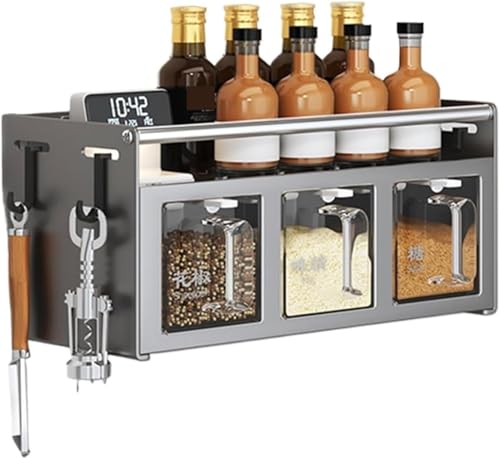 FUELIX Gewürzregal Geschlossen Gewürzregal Wand Gewürzgläsern, Gewürz Organizer, Gewürzständer Wand Aus Metall Kräuterregal Küche Für Aufbewahrung Von Gewürzen, Dosen Und Gläsern B,3 grids von FUELIX