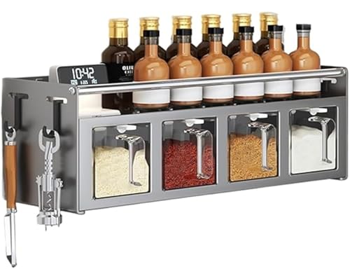 FUELIX Gewürzregal Geschlossen Gewürzregal Wand Gewürzgläsern, Gewürz Organizer, Gewürzständer Wand Aus Metall Kräuterregal Küche Für Aufbewahrung Von Gewürzen, Dosen Und Gläsern B,4 grids von FUELIX